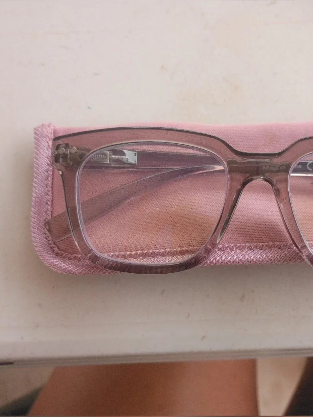 Translucent Square Frame Reading Glasses (+1.75 Strength) with Pink Pouch